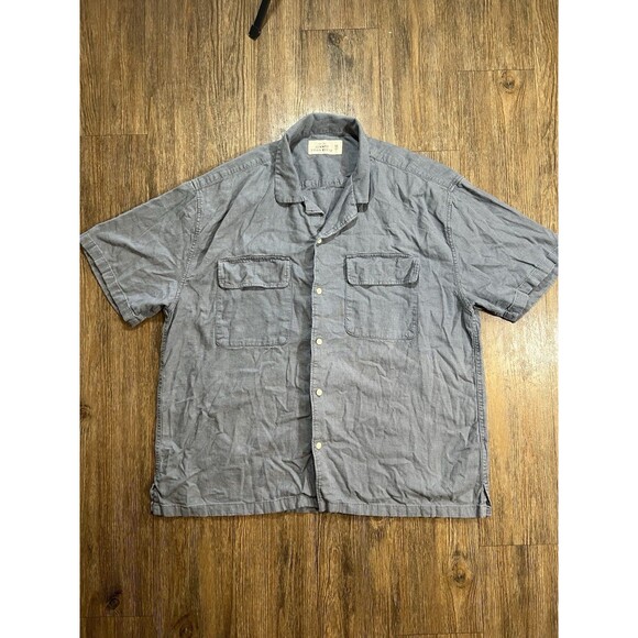 Abercrombie Fitch Knit Shirt Mens XL Blue Summer Linen Blend Camp Button Up - Picture 1 of 8